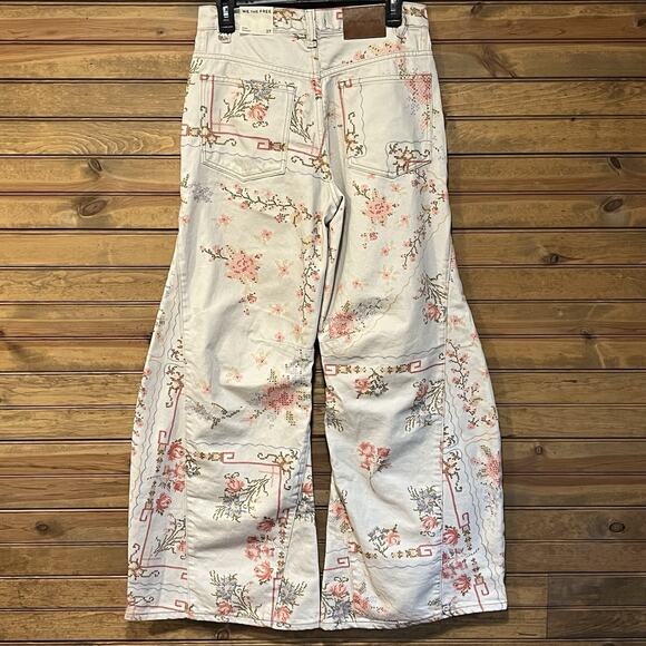 Free People We The Free Eden Slouch Jeans Cross Stitch Print Button Fly Size 27 - Picture 11 of 16